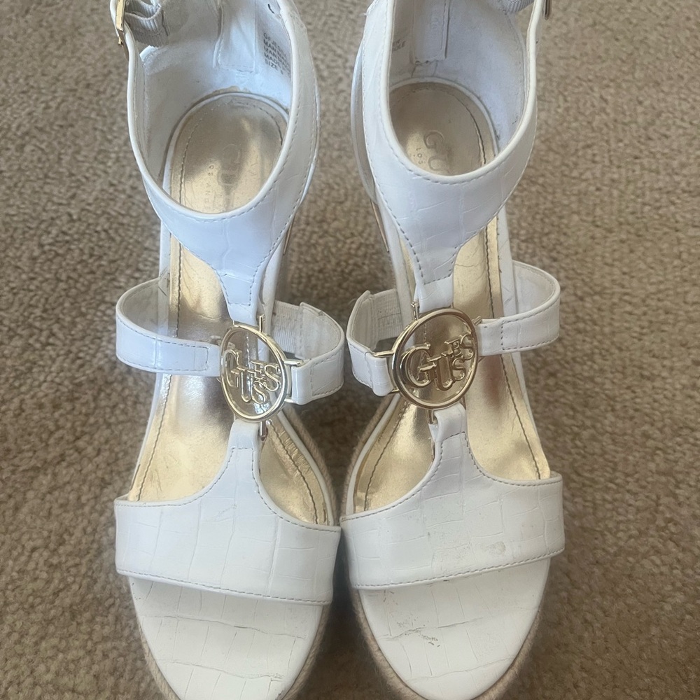 GUESS White and Gold Heeled Sandals
